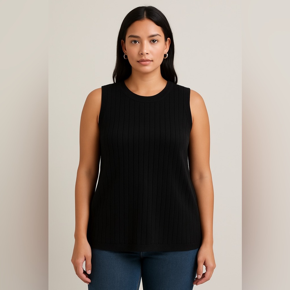 Universal Standard Black Ribbed Sleeveless Sweater Tank Top M